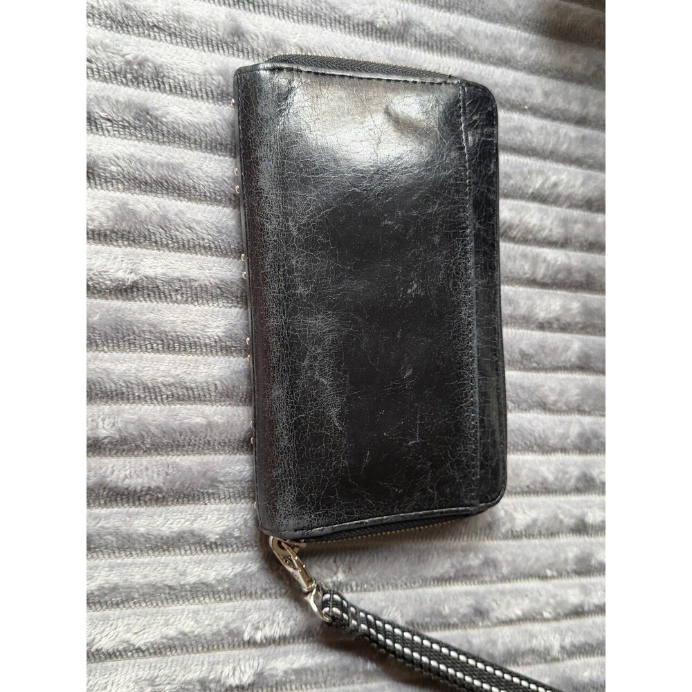 HOBO INTERNATIONAL black SOFT LEATHER ZIP AROUND STUDDED WALLET - Picture 9 of 16